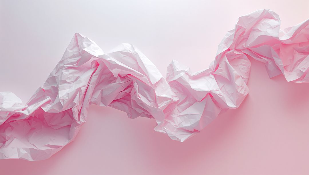 Abstract Crumpled Paper Art with Pastel Pink Shadows