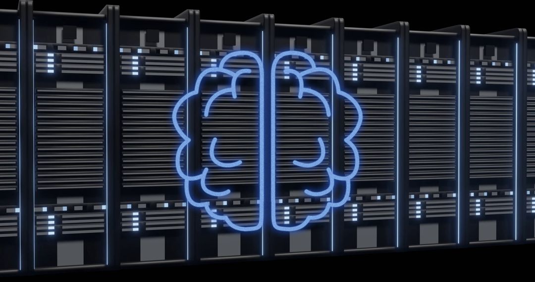 Artificial Intelligence Symbol Over Server Racks Digital Concept