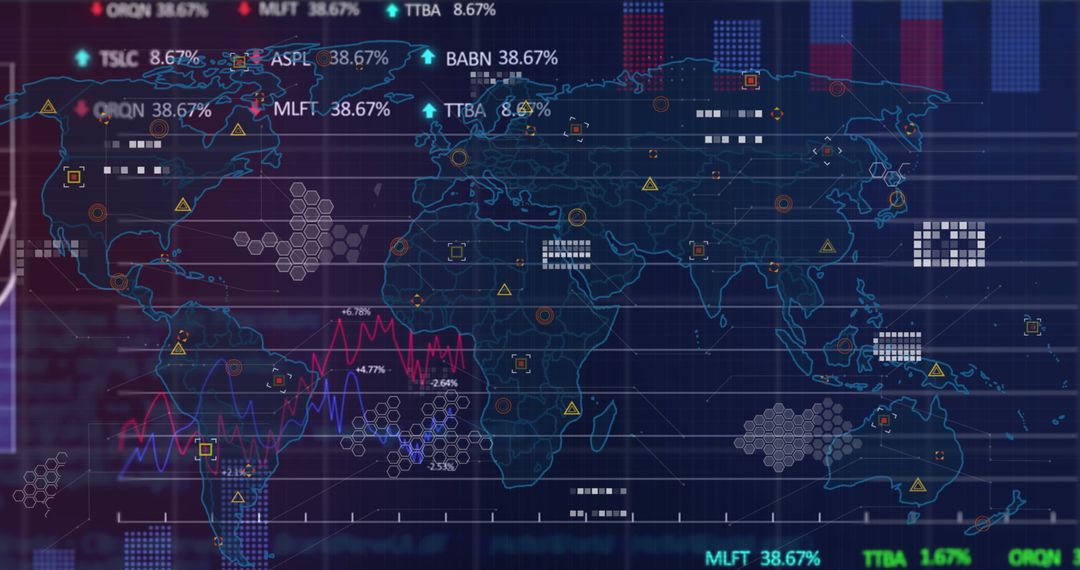 Digital World Map Showcasing Global Financial Market Trends