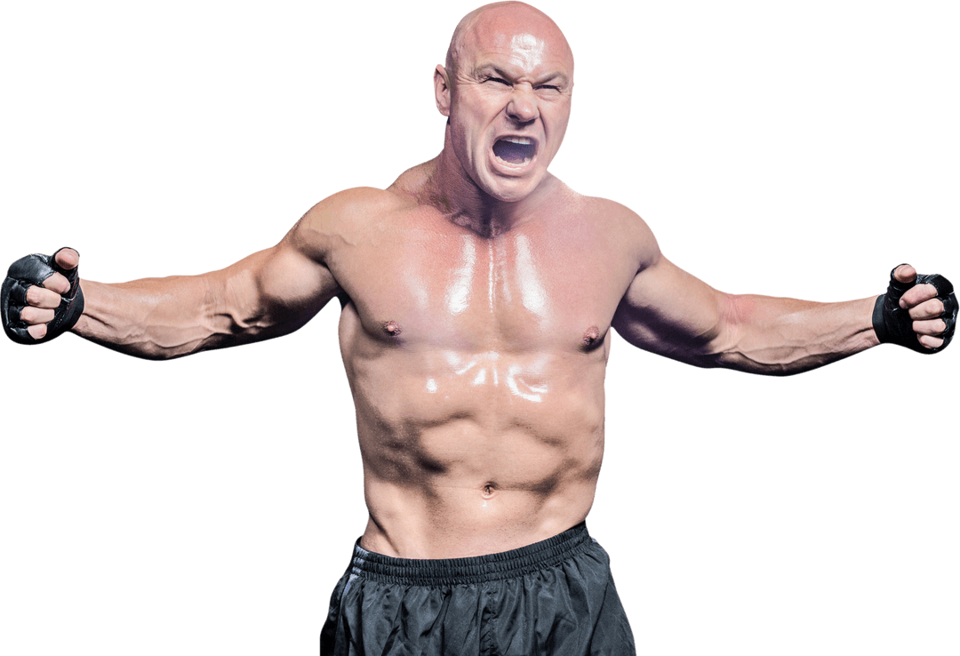 Powerful Martial Artist with Intense Expression on Transparent Background