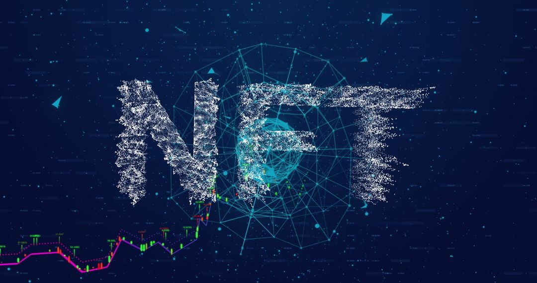 Digital Art NFT Network with Growth Chart Overlay