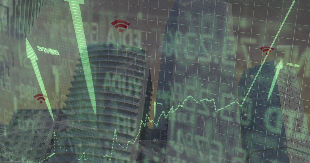 Futuristic Financial Growth in Urban Skyline with Data Charts