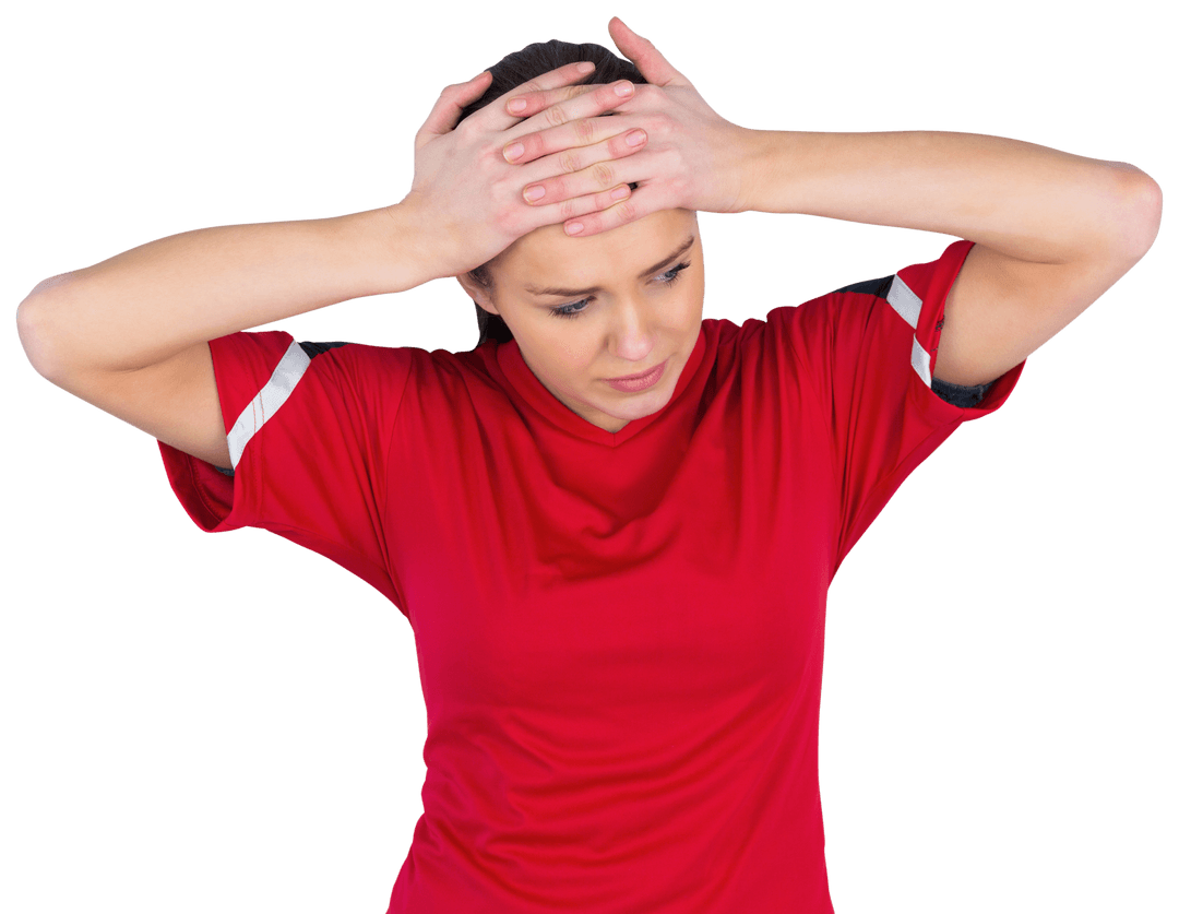 Transparent Football Fan Disappointment Expression in Red Jersey