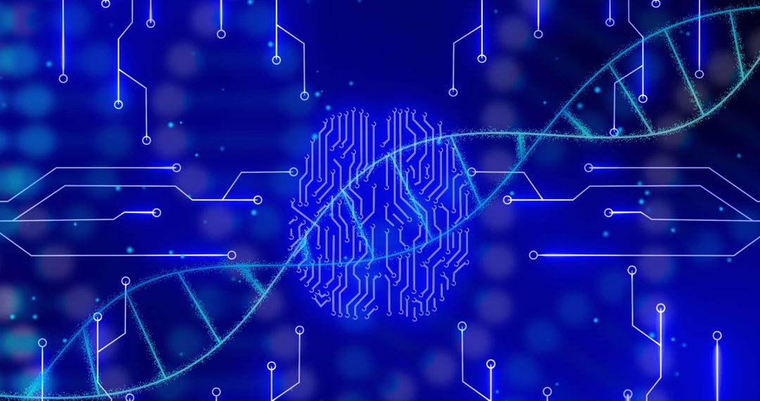 Digital DNA Fingerprint with Circuit Connections on Blue Background