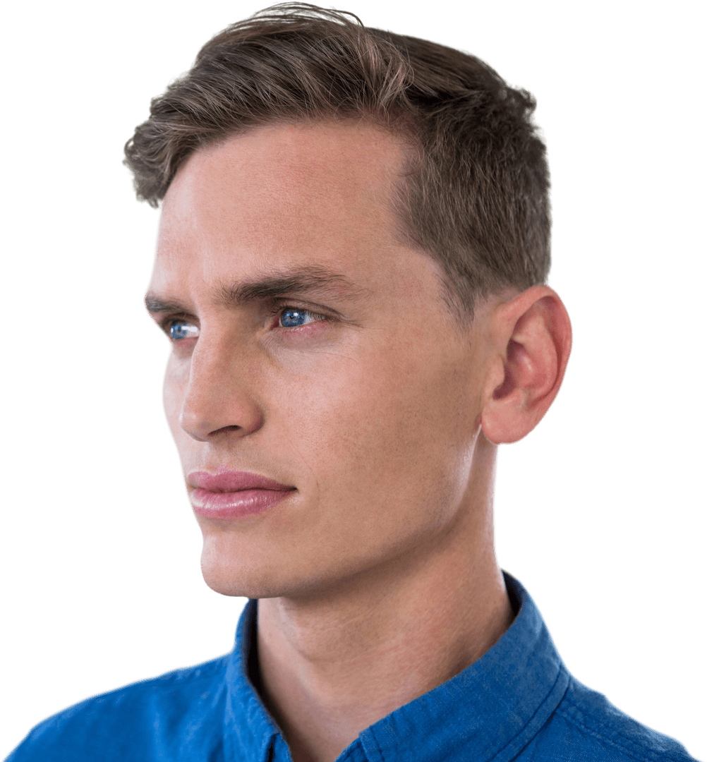 Transparent Background Close-Up of Thoughtful Young Man