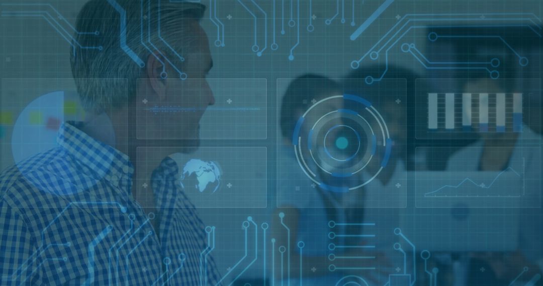 Smart Technology Meeting with Futuristic Digital Overlays