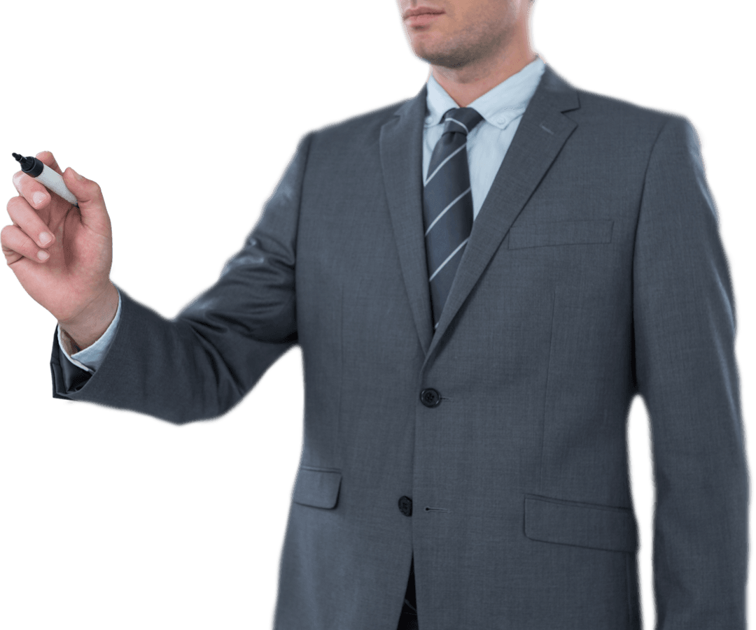 Transparent Businessman Writing Creative Ideas on Invisible Screen