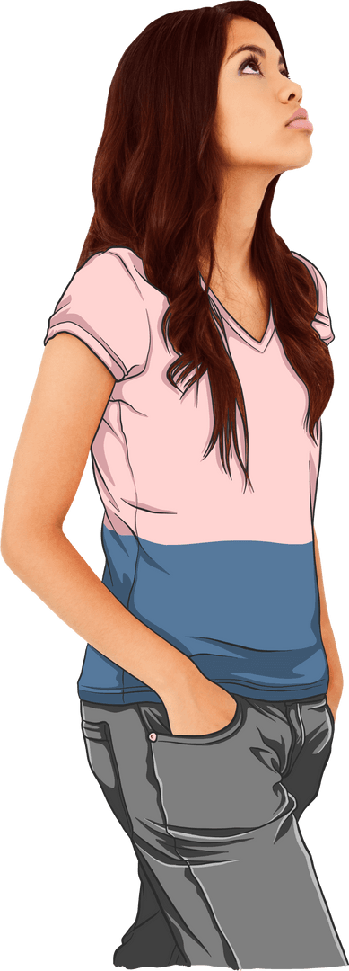 Transparent Illustration of Woman Standing with Hands in Pockets