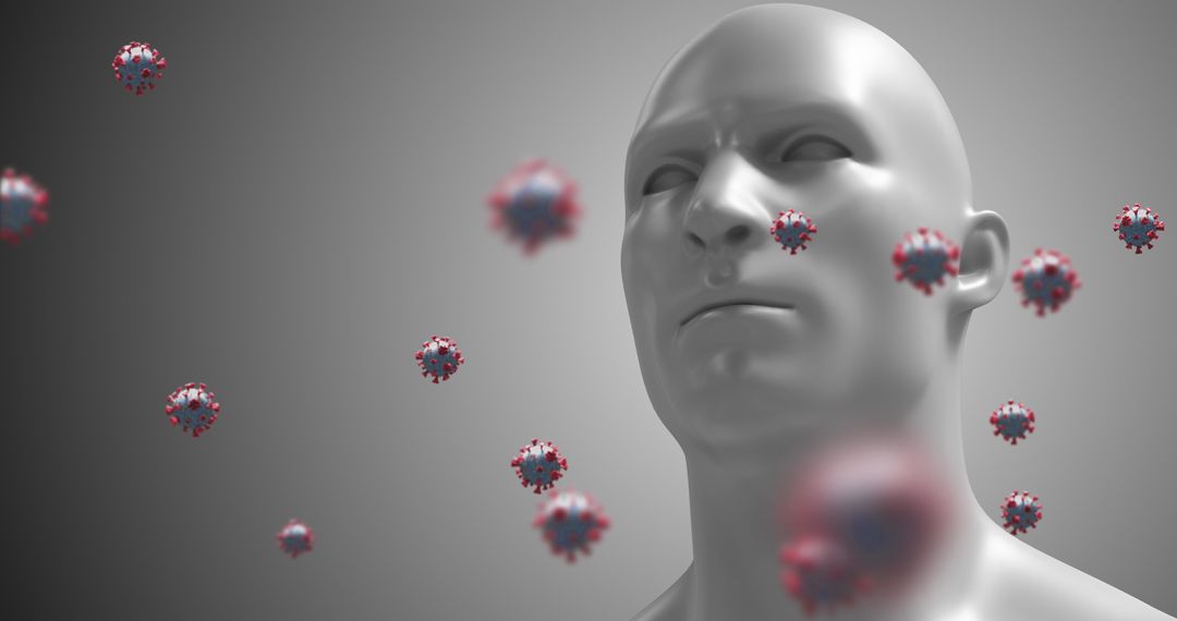 3D Coronavirus Cells Surrounding Human Mannequin Head