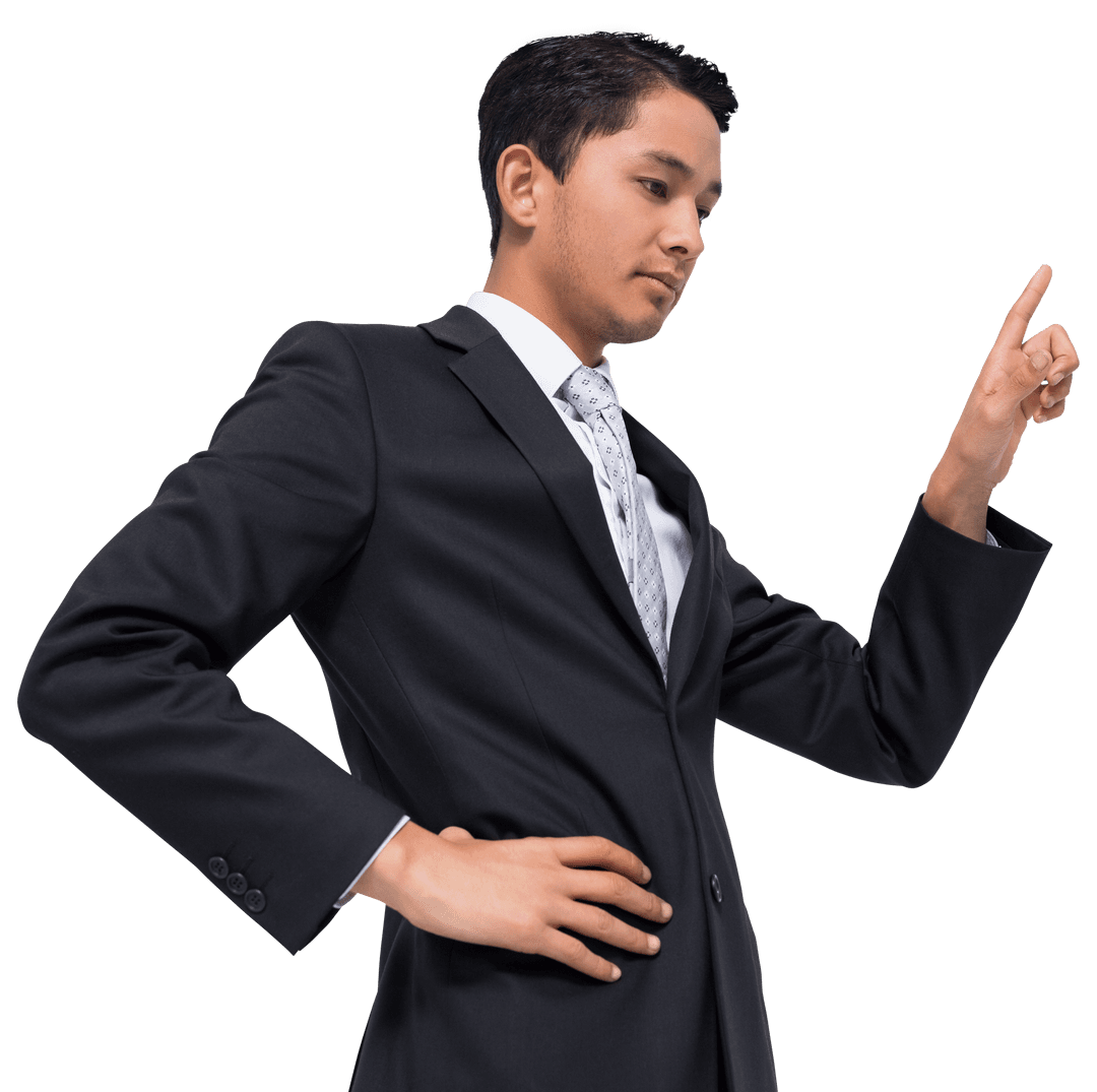 Biracial Businessman Gesturing with Confidence on Transparent Background