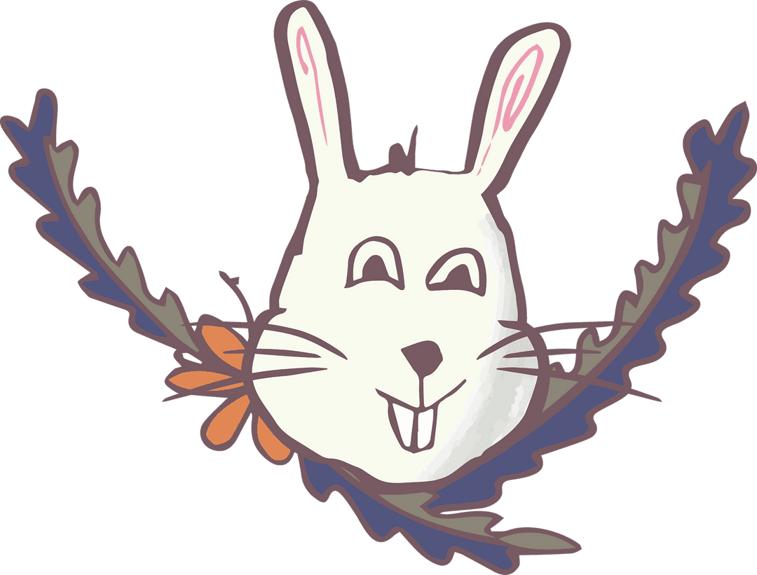 Cute Transparent Rabbit Face with Floral Elements