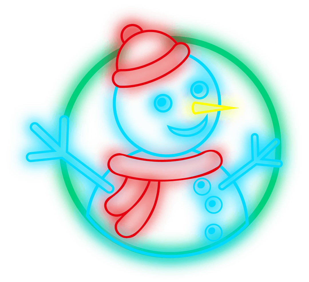 Festive Neon Snowman Icon on Transparent Background
