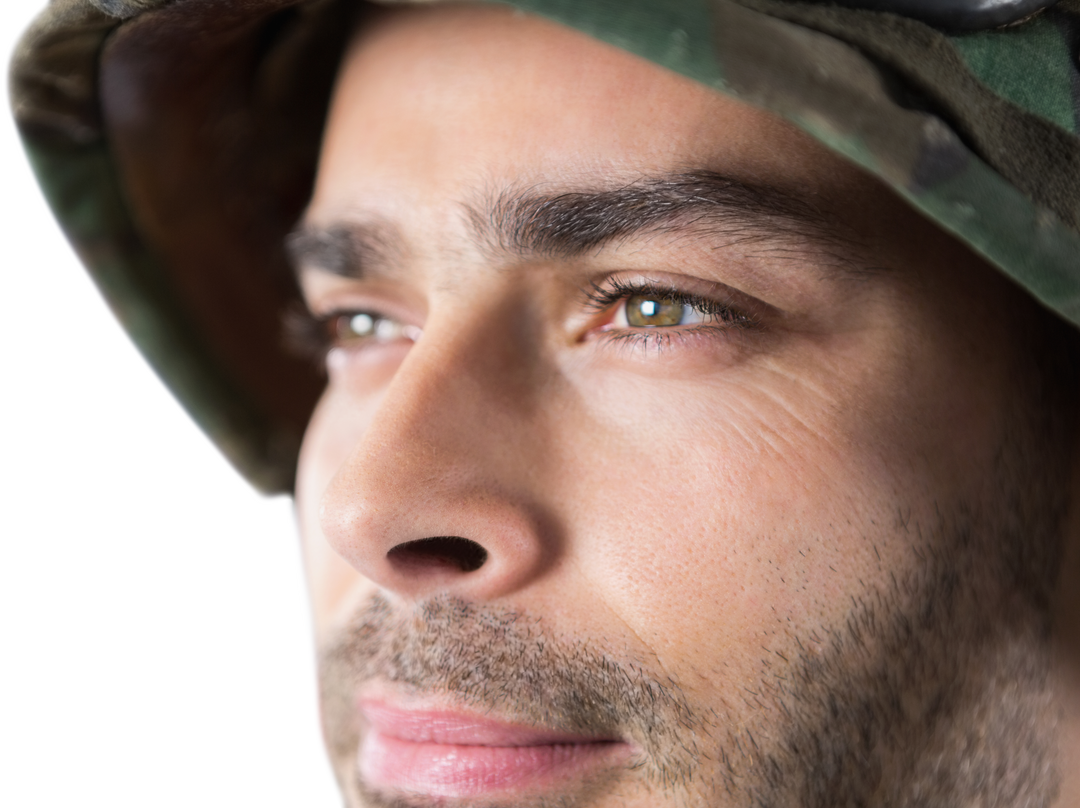 Close-up of Thoughtful Military Man in Transparent Background - Download Free Stock Images Pikwizard.com