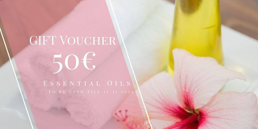 Essential oils gift voucher with hibiscus flower for wellness promos