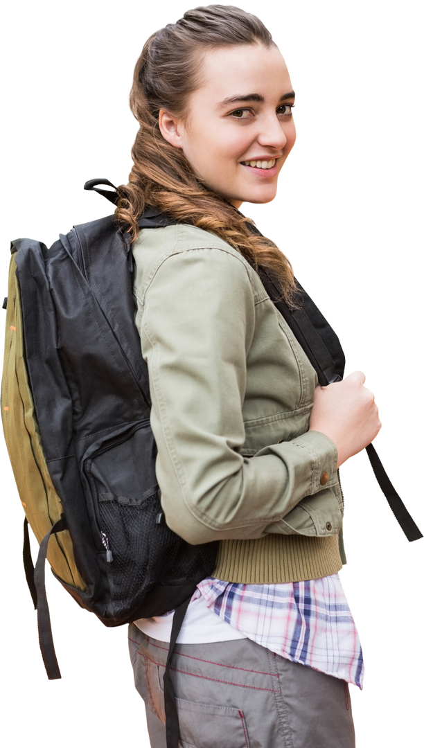 Transparent Portrait of Happy Female Hiker Wearing Backpack - Download Free Stock Images Pikwizard.com