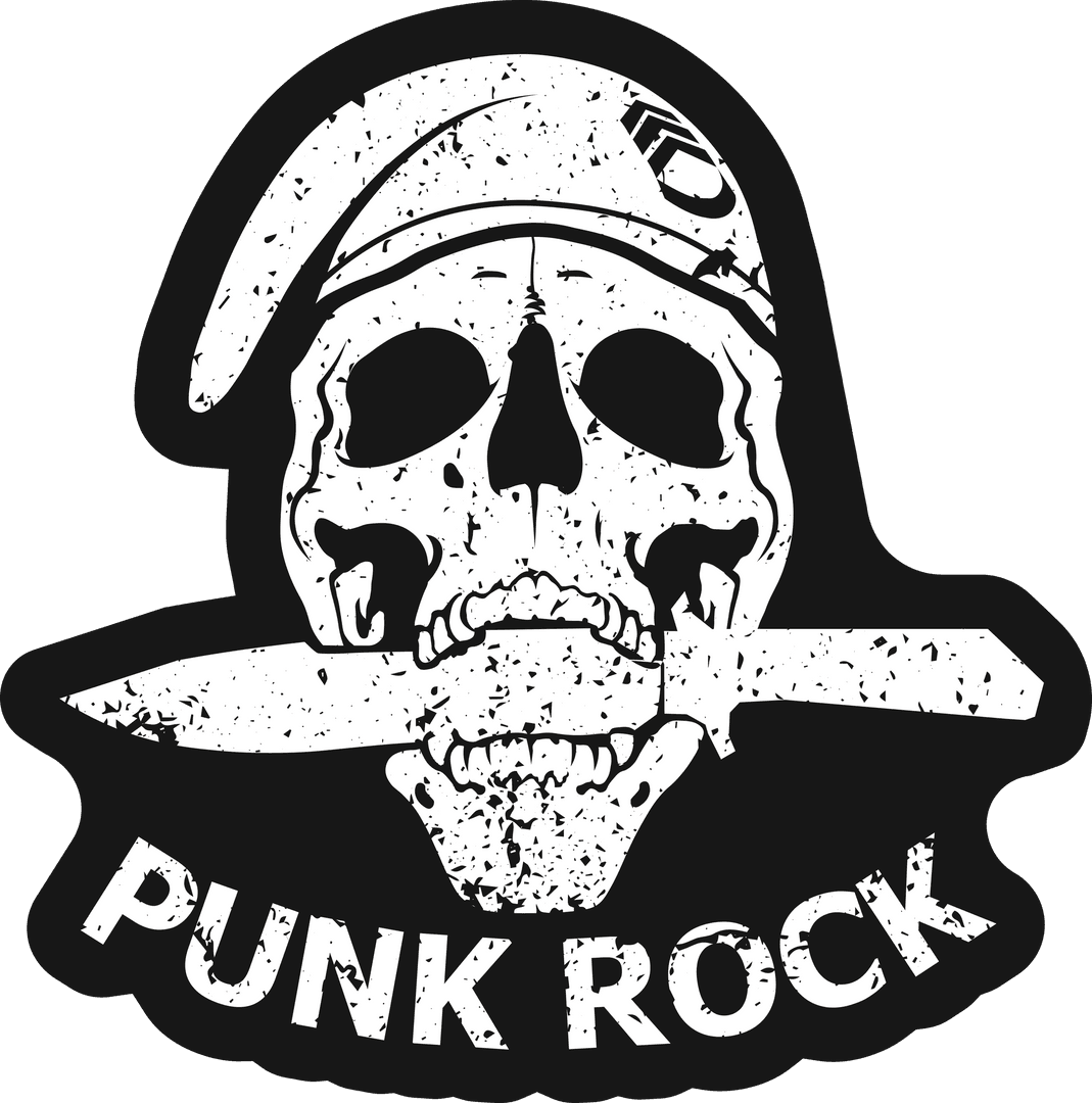 Skull with Knife Punk Rock Emblem on Transparent Background