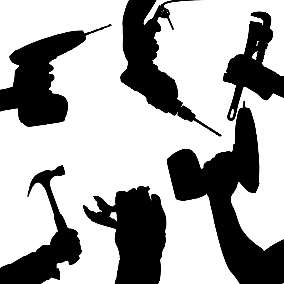 Silhouetted Hands Using Tools on Transparent Background