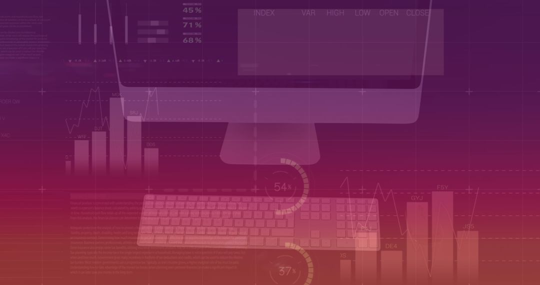 Overlay of Infographic Interface on Business Desktop