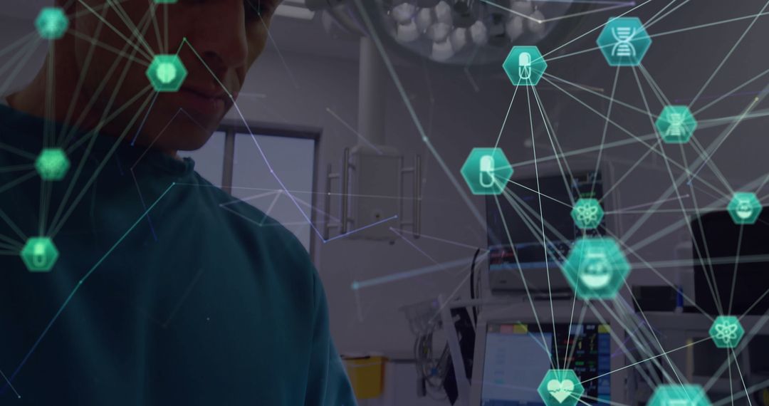 Surgeon with Digital Network and Healthcare Data Concept