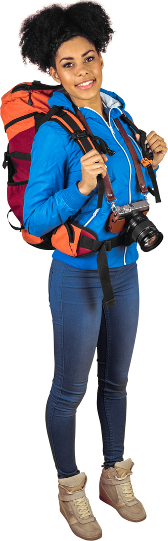 Full Length Portrait of Hiker with Camera and Bright Backpack in Transparent Background - Download Free Stock Images Pikwizard.com