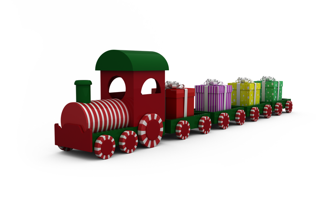 Transparent Festive Holiday Train Carrying Gift Boxes in Red and Green - Download Free Stock Images Pikwizard.com