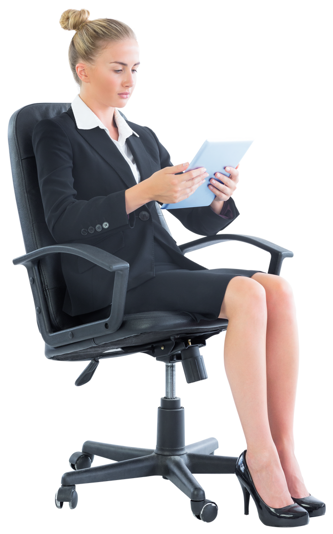 Transparent Businesswoman Sitting on Swivel Chair Using Tablet - Download Free Stock Images Pikwizard.com