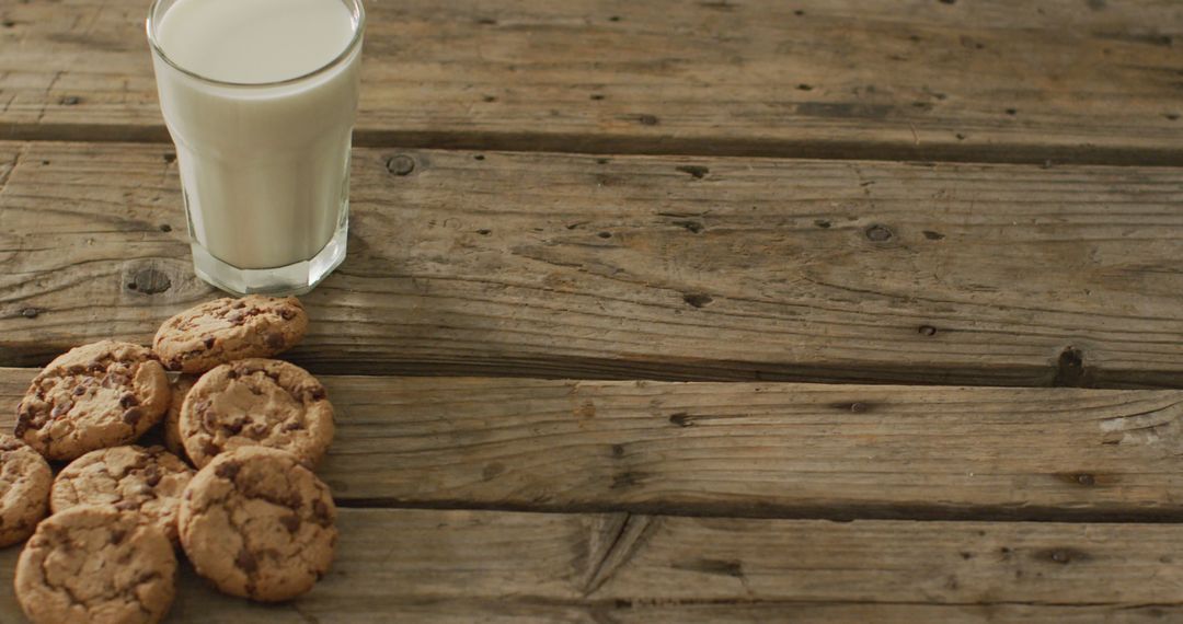 Image of biscuits with chocolate and milk on wooden background - Free Images, Stock Photos and Pictures on Pikwizard.com