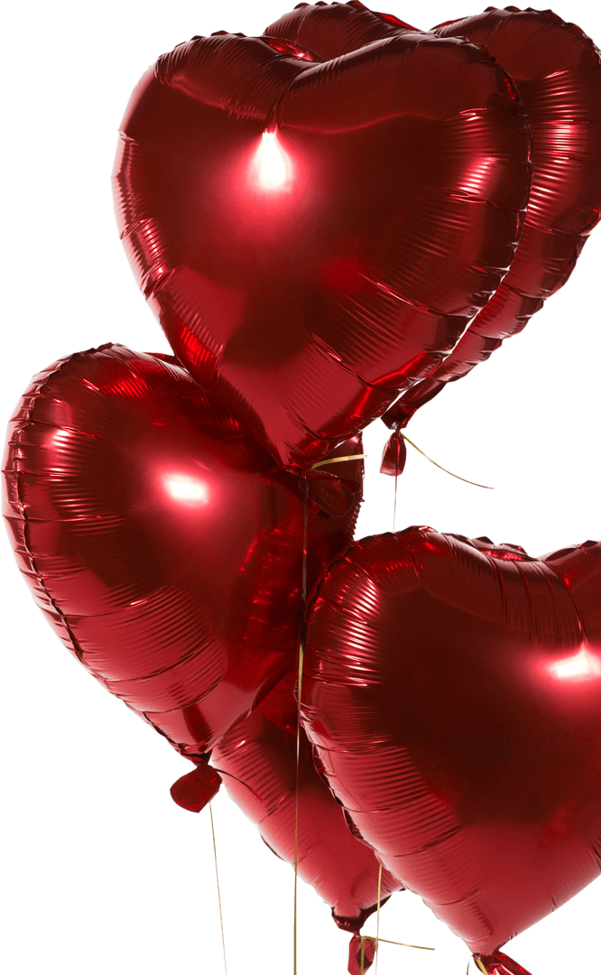 Transparent Red Heart-Shaped Balloons Close-Up
