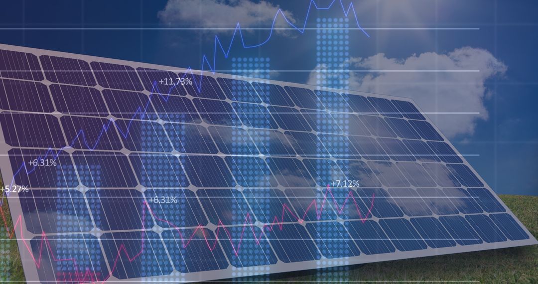 Solar Panel with Financial Graph Overlay and Blue Sky - Free Images, Stock Photos and Pictures on Pikwizard.com