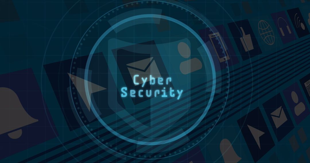 Cybersecurity Digital Icons on Blue Background Design