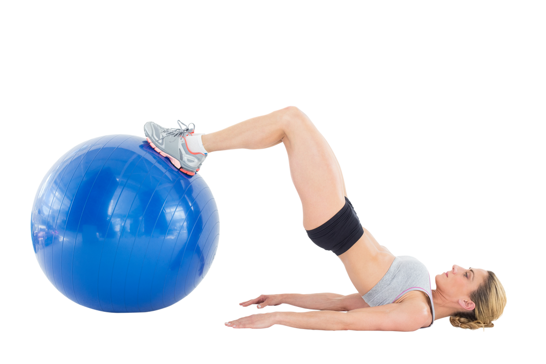 Transparent Fit Woman Exercising with Blue Pilates Ball Engaging Core - Download Free Stock Images Pikwizard.com