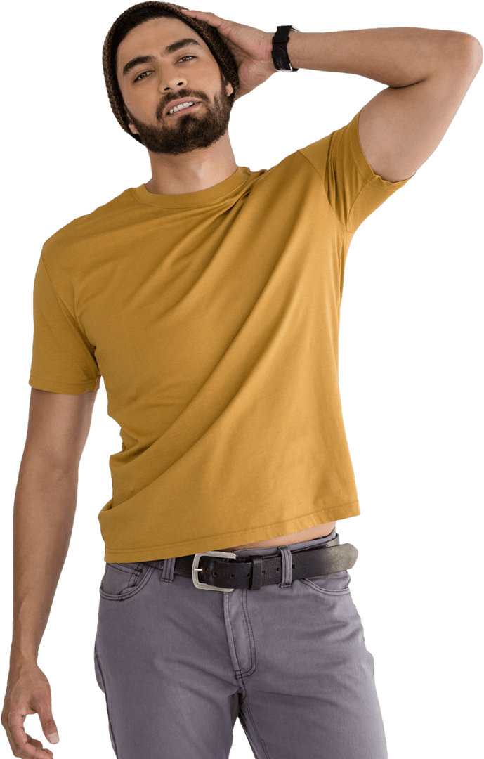 Transparent Background Portrait of Confident Bearded Man in Casual Wear