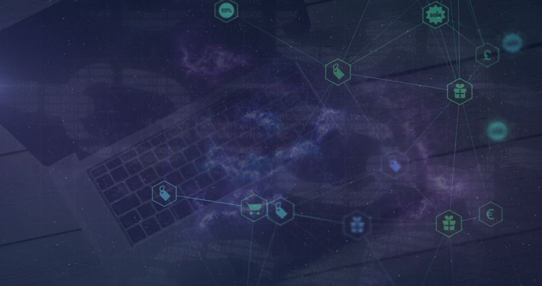 Digital Networking Future Concept with Laptop and Media Icons