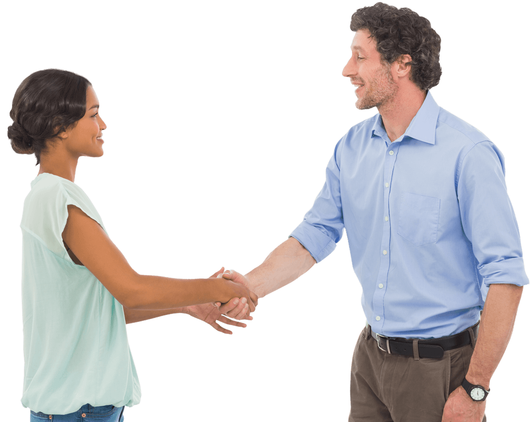 Transparent Business Partnership Handshake on White Background