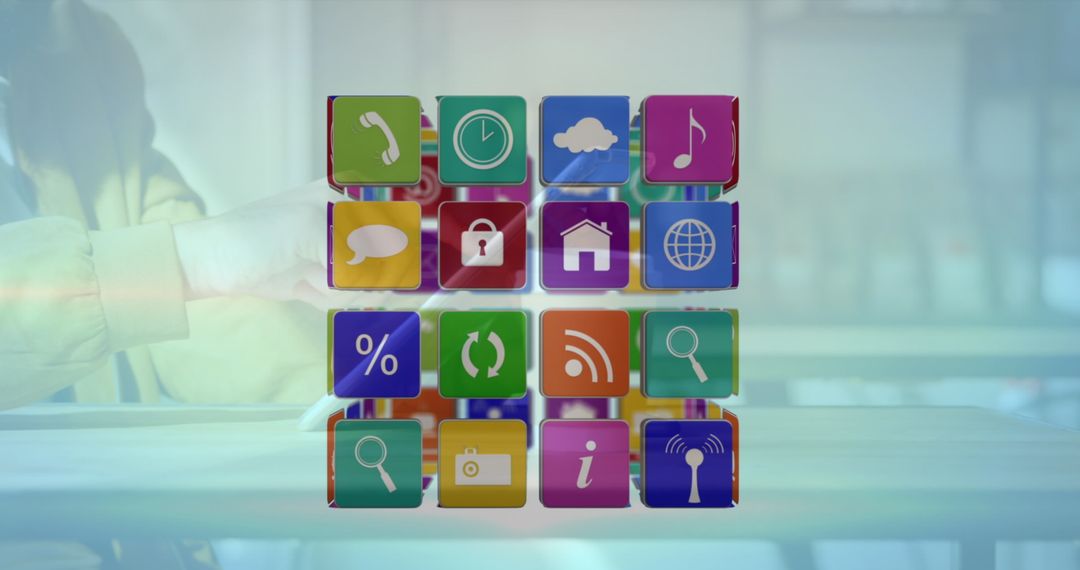 Digital Interface Icons Hovering Over Tablet User