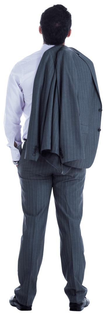 Tired Caucasian Businessman Holding Jacket on Transparent Background