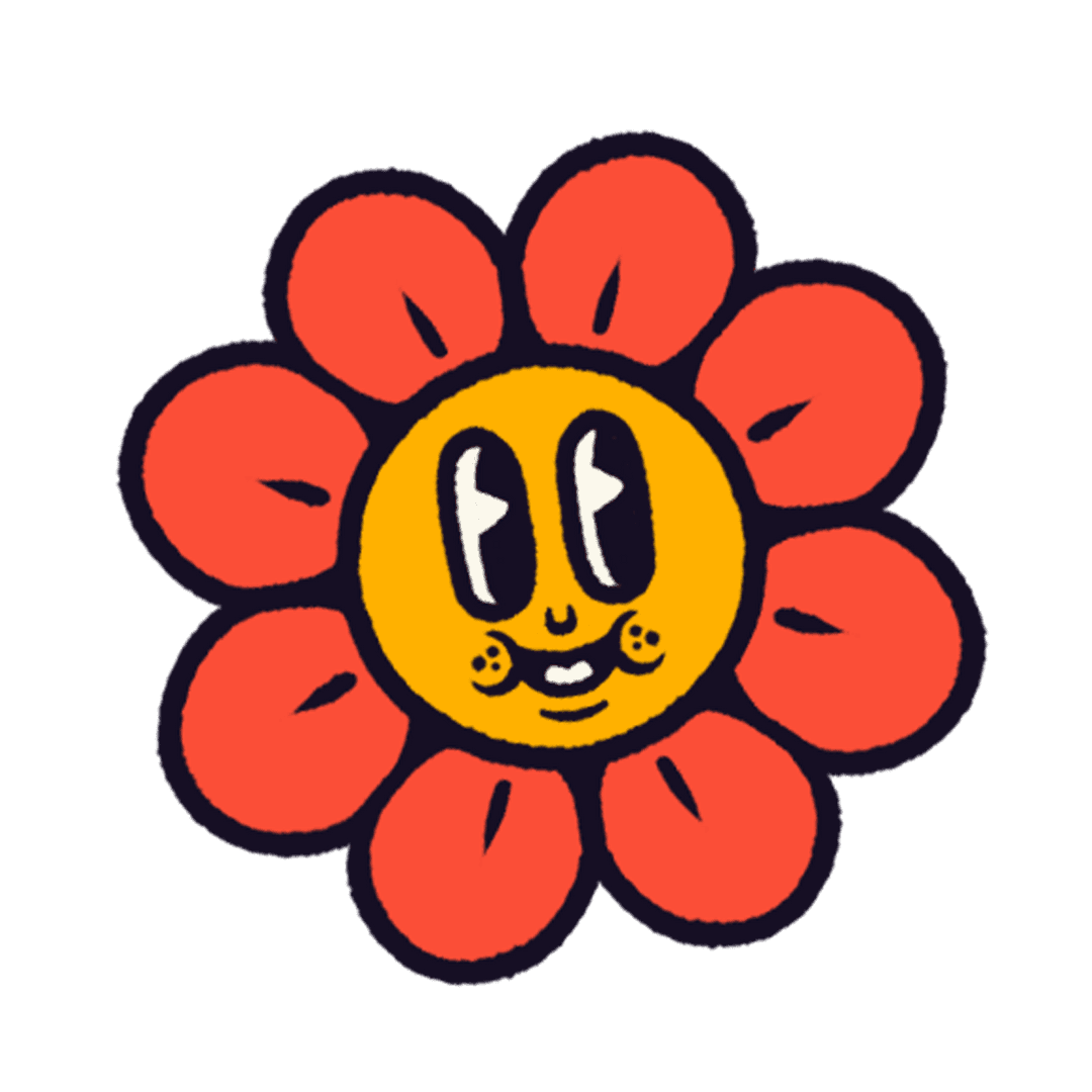 Cheerful Cartoon Flower with Red Petals on Transparent Background