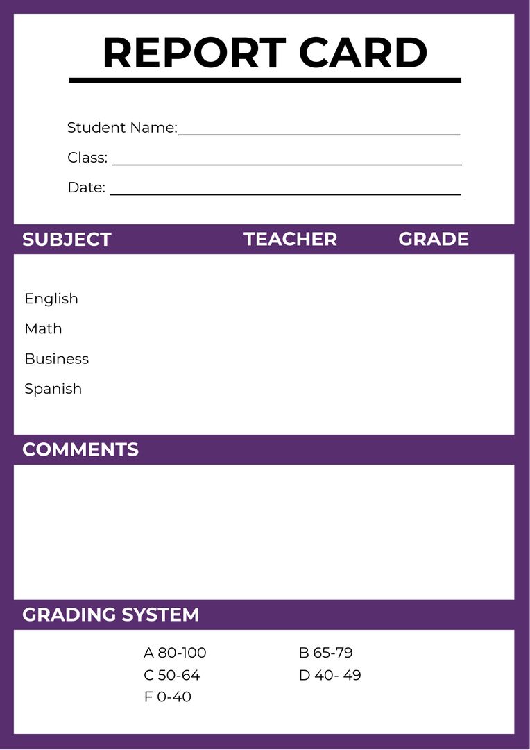 School Report Card Template with Grading System - Download Free Stock Templates Pikwizard.com