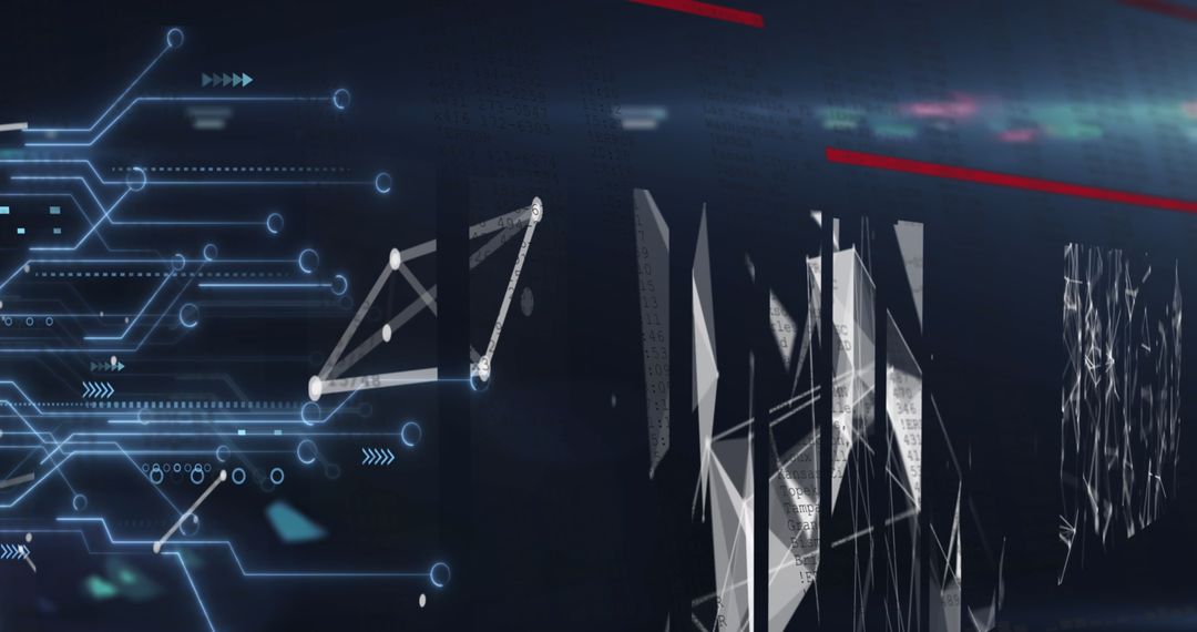 Futuristic Digital Interface with Glowing Circuitry and Polygons