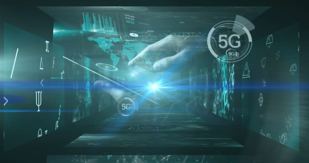 Futuristic 5G Technology Interface with Digital Holograms