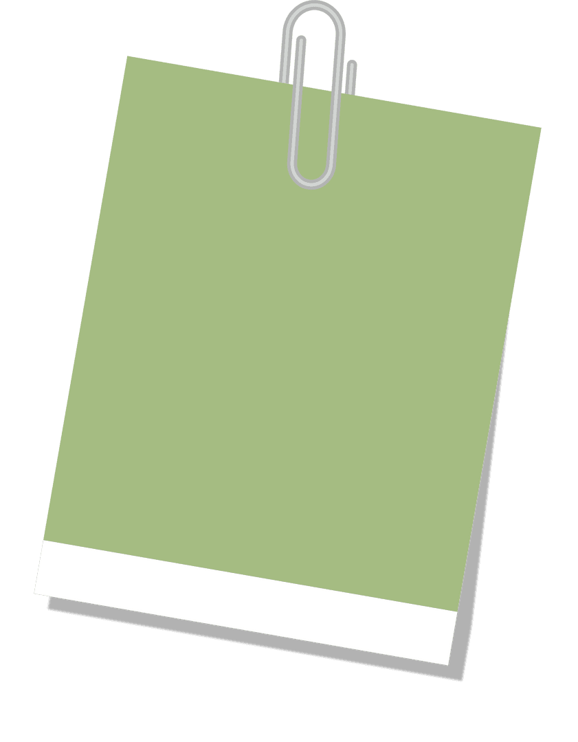 Green Note with Silver Paperclip on Transparent Background