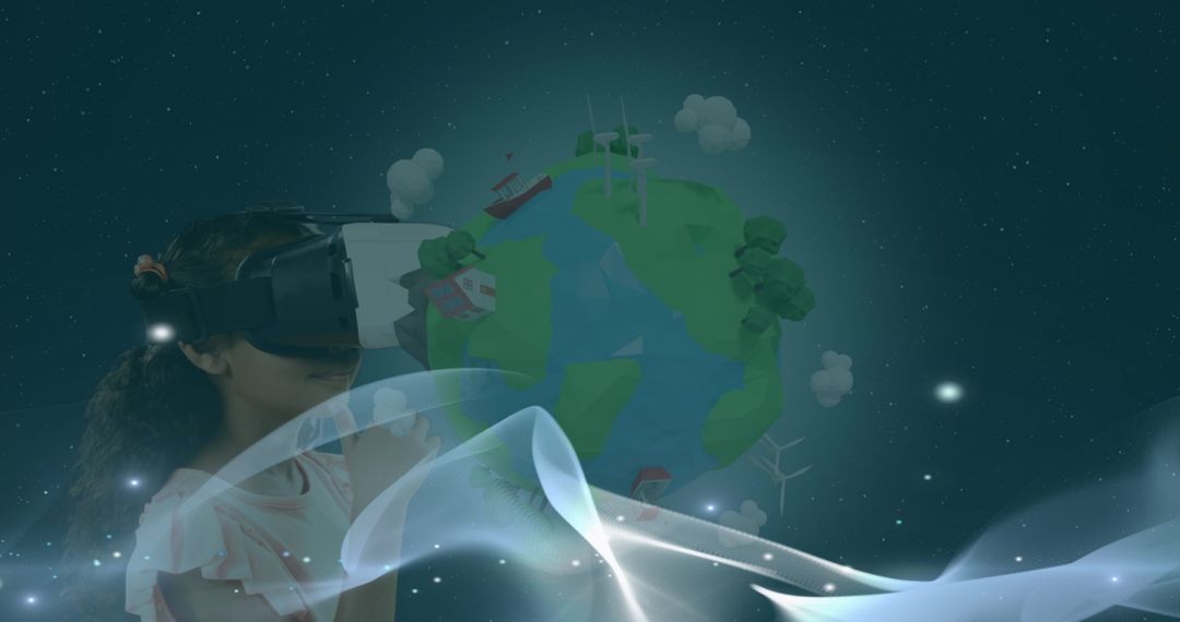 Child Experiencing Virtual Reality with Element of Global Exploration
