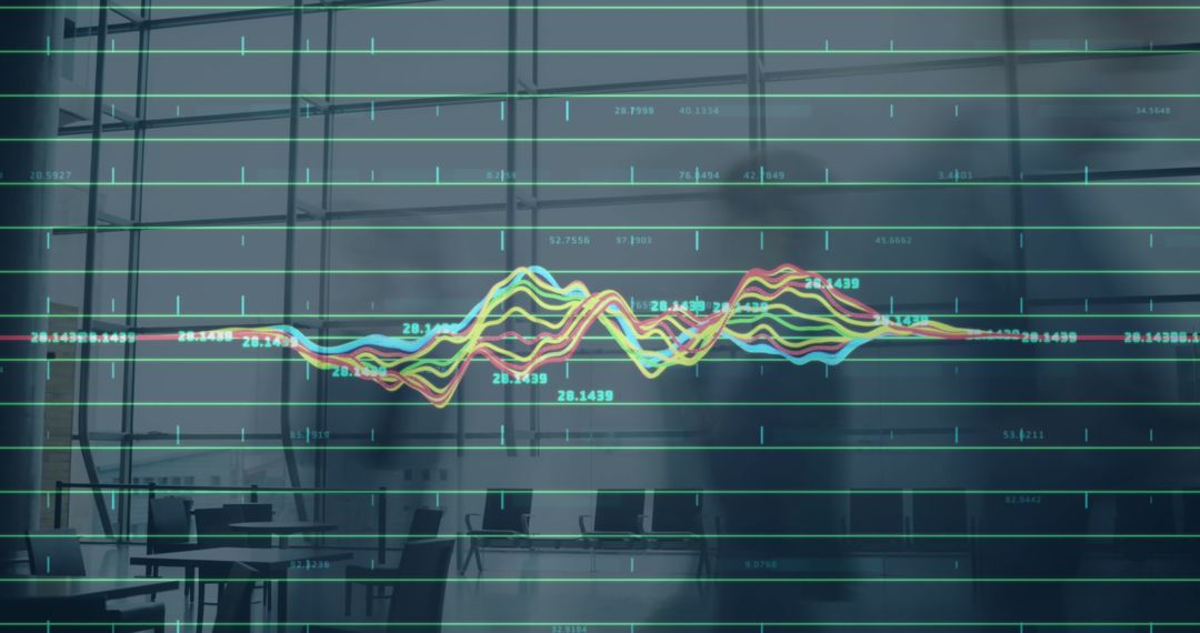 Business Office with Finance Data Overlay Analyzing Trends