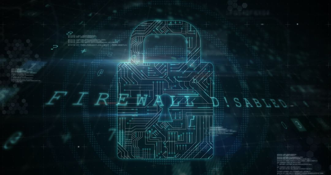 Digital Padlock with Circuit Design Illustrating Cybersecurity Concept