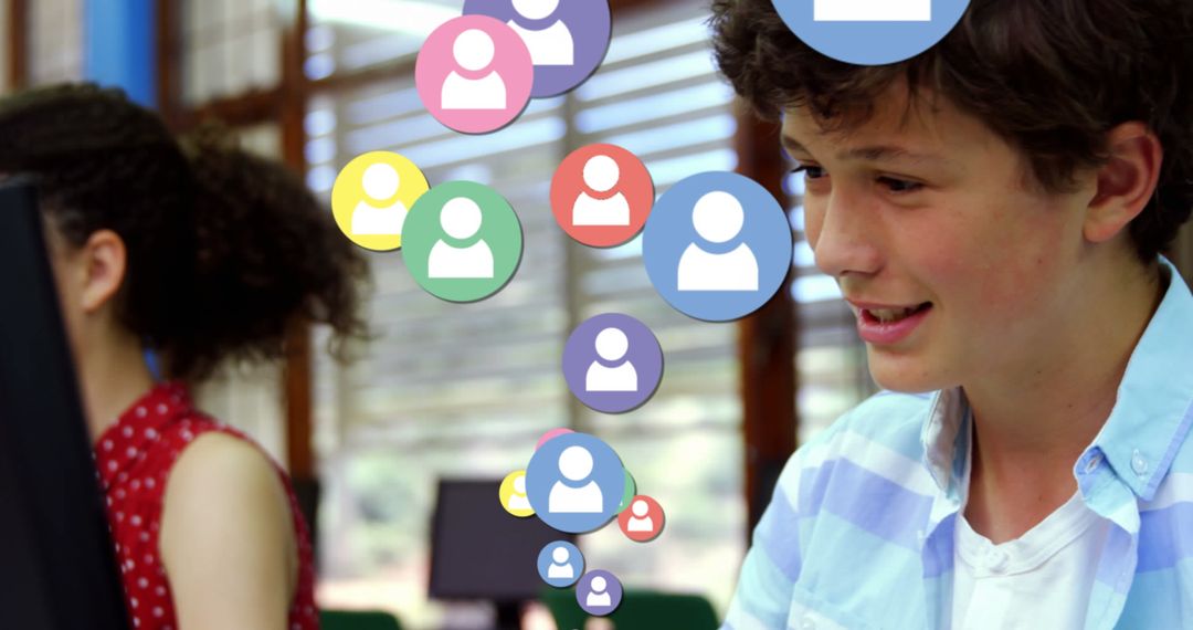 Schoolboy Engaged with Social Media in Classroom