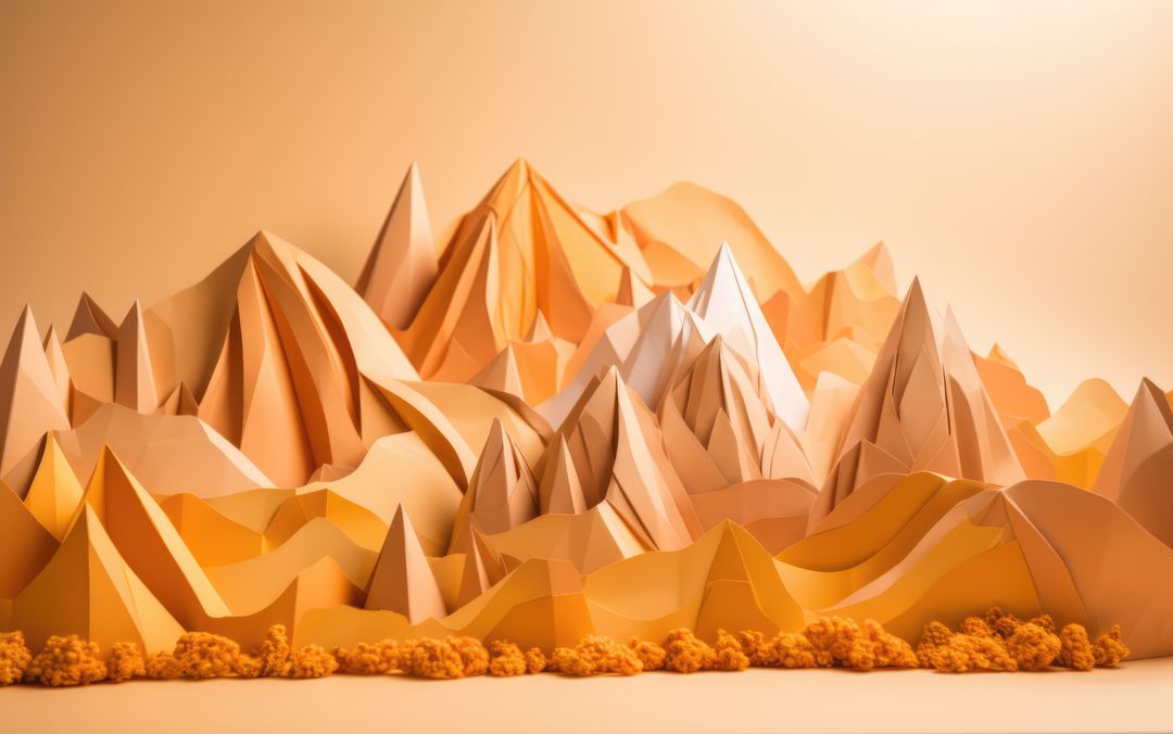 Orange origami landscape with trees and mountains, created using generative ai technology - Free Images, Stock Photos and Pictures on Pikwizard.com