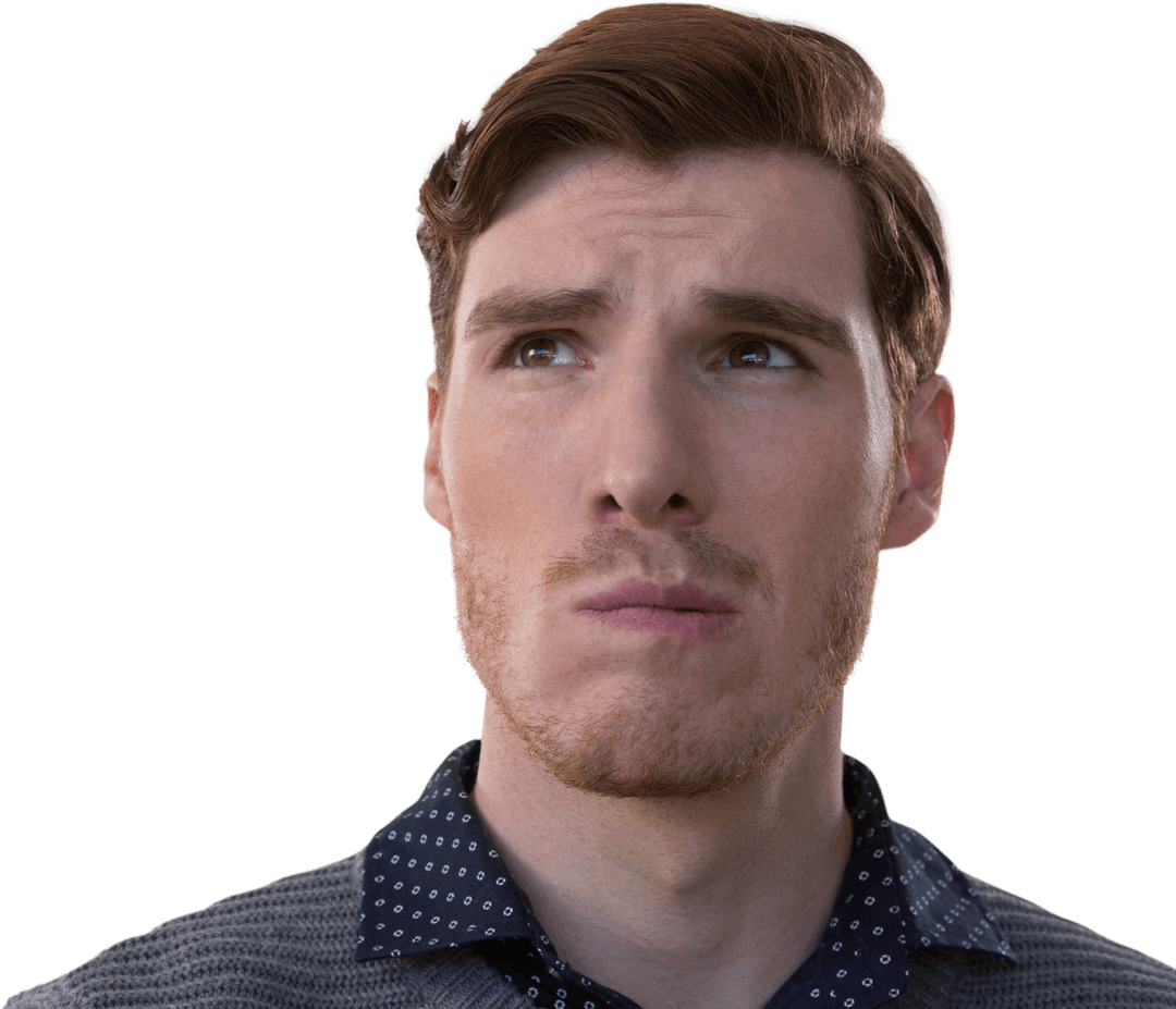 Thoughtful Caucasian Man on Transparent Background