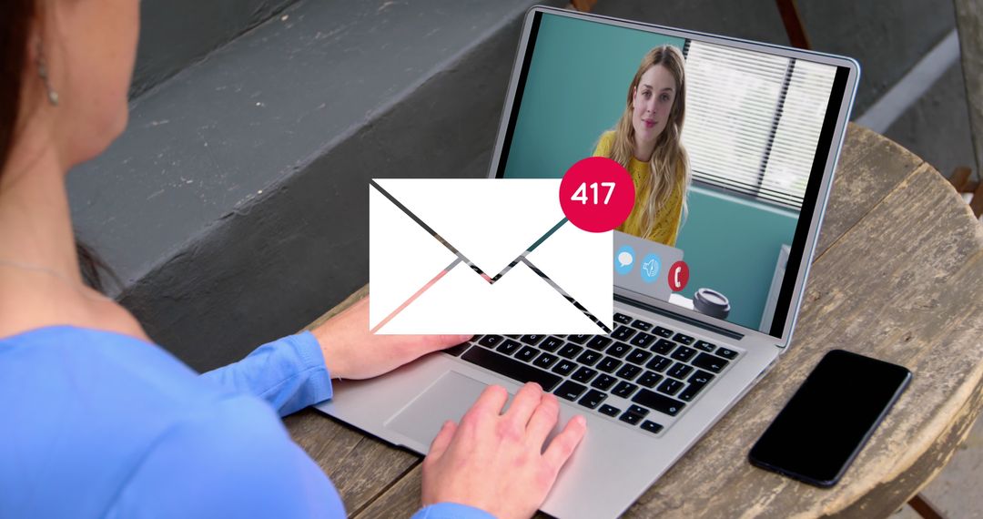 Email Notification Overlay on Video Call Concept