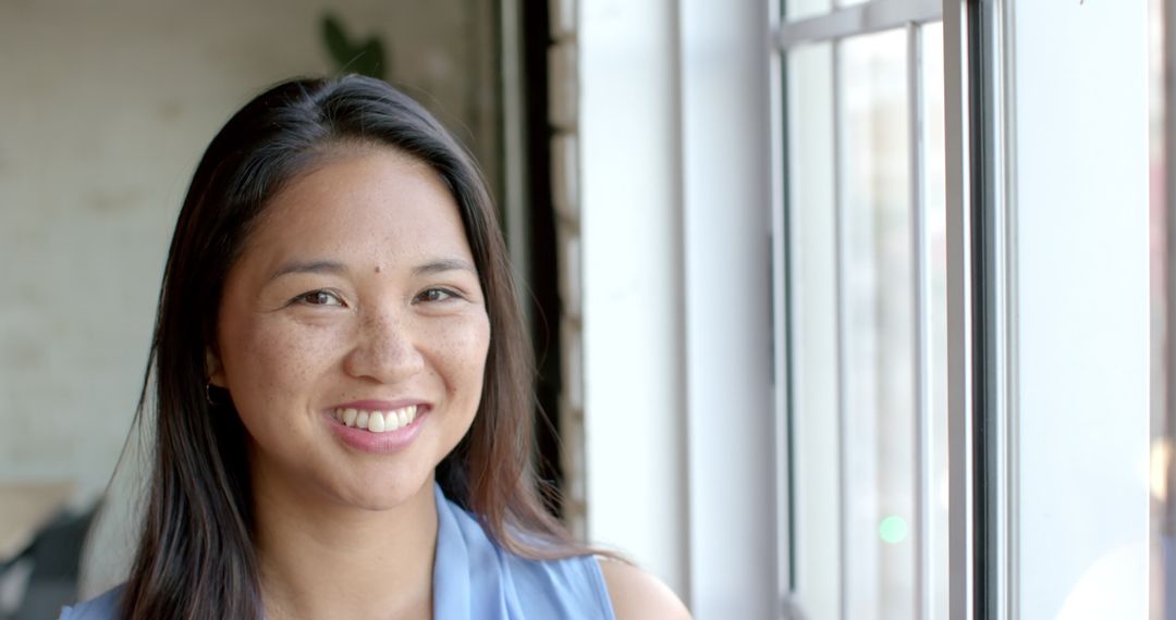 Businesswoman Smiling Near Office Window Slow Motion