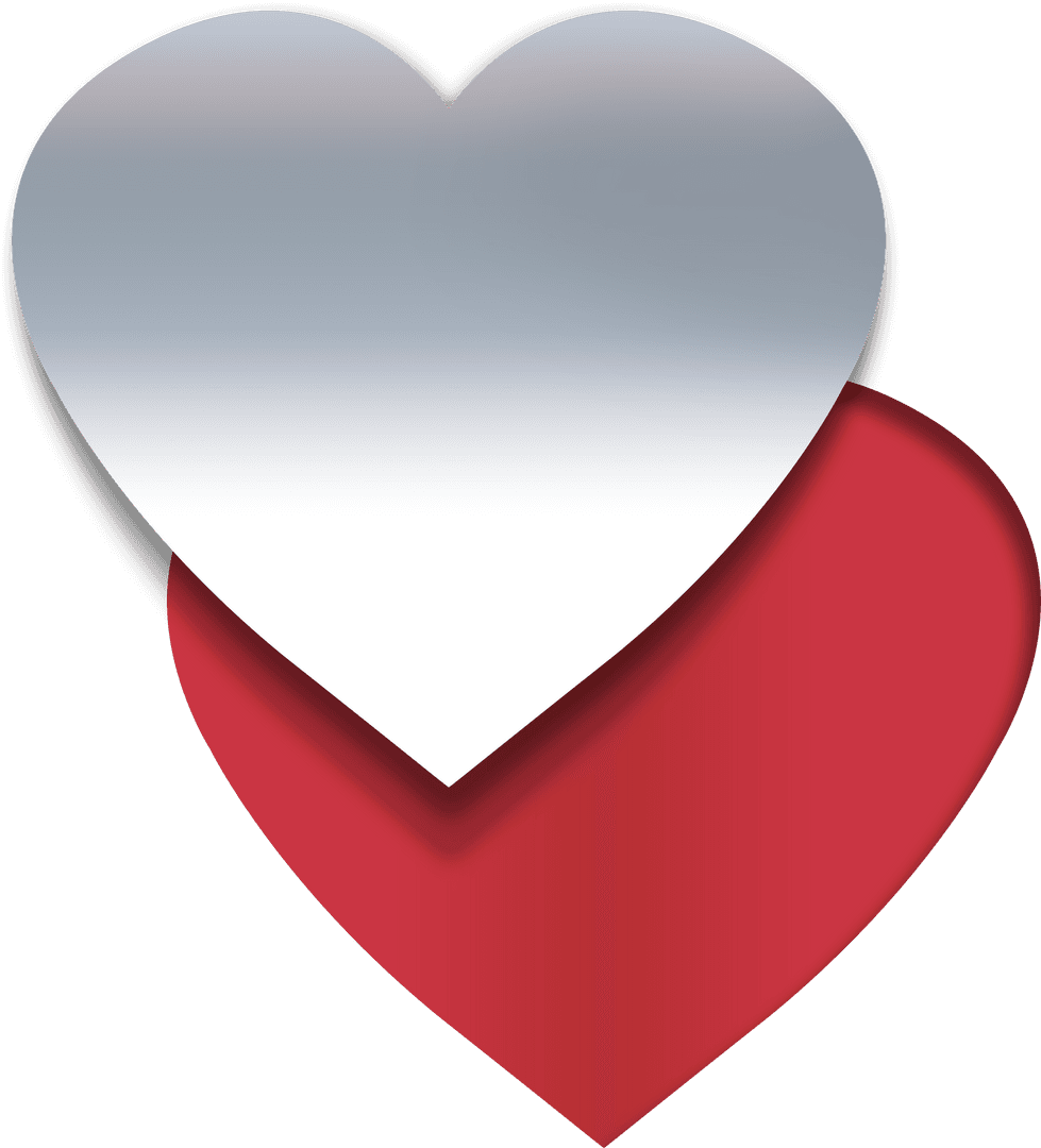 Contrasting Red and Grey Heart Shapes on Transparent Background